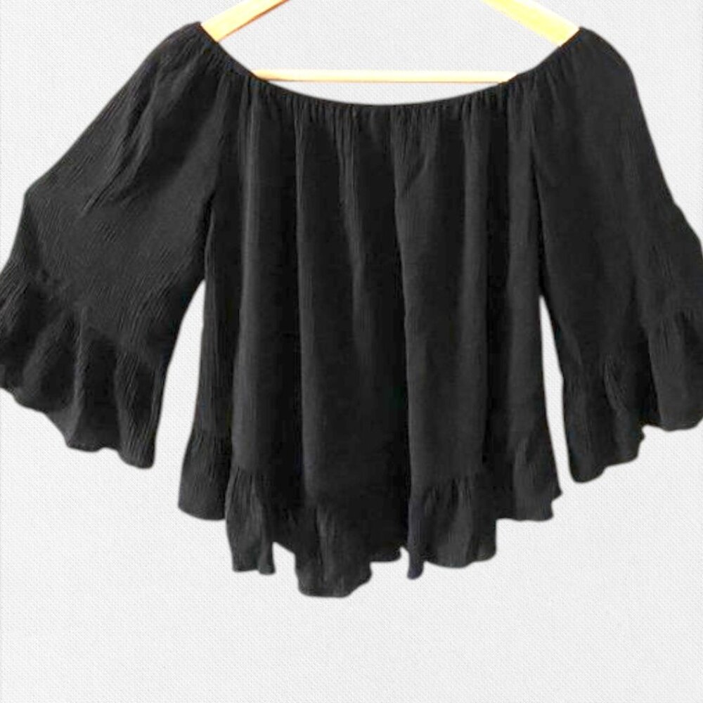 Top Shop Off Shoulder Ruffle Peplum Hem and Sleeves Top Blouse Petite 6 Small